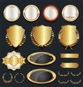 Gold and silver shields laurel wreaths and badges collection Royalty Free Stock Photo