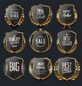 Gold and silver shields laurel wreaths and badges collection Royalty Free Stock Photo