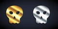 Gold and silver Skull icon isolated on black background. Happy Halloween party. Long shadow style. Vector Royalty Free Stock Photo