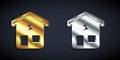 Gold and silver Smart home icon isolated on black background. Remote control. Long shadow style. Vector Royalty Free Stock Photo