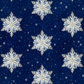 Gold and silver snowflakes on deep blue background, festive and luxurious winter pattern Royalty Free Stock Photo