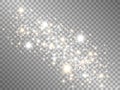 Gold and silver sparks on transparent backdrop. White and golden stars with stardust. Special light effect. Magic Royalty Free Stock Photo