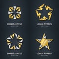 Gold and Silver star logo set. Award 3d icon. Metallic logotype