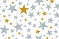 Gold and silver stars on a rectangular white background. Beautiful space print. Vector illustration Royalty Free Stock Photo