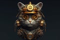 Gold Silver Steampunk Style Cat On Smoky Grey Background Spark Background. Generative AI