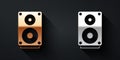 Gold and silver Stereo speaker icon isolated on black background. Sound system speakers. Music icon. Musical column Royalty Free Stock Photo