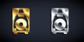 Gold and silver Stereo speaker icon isolated on black background. Sound system speakers. Music icon. Musical column Royalty Free Stock Photo