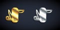 Gold and silver Swiss army knife icon isolated on black background. Multi-tool, multipurpose penknife. Multifunctional