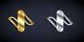 Gold and silver Swiss army knife icon isolated on black background. Multi-tool, multipurpose penknife. Multifunctional