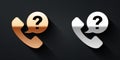 Gold and silver Telephone 24 hours support icon isolated on black background. All-day customer support call-center. Full