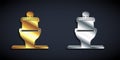 Gold and silver Toilet bowl icon isolated on black background. Long shadow style. Vector