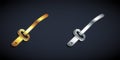 Gold and silver Traditional Japanese katana icon isolated on black background. Japanese sword. Long shadow style. Vector Royalty Free Stock Photo