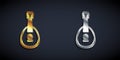 Gold and silver Traditional musical instrument mandolin icon isolated on black background. Long shadow style. Vector Royalty Free Stock Photo