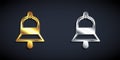 Gold and silver Train station bell icon isolated on black background. Long shadow style. Vector Royalty Free Stock Photo