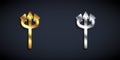 Gold and silver Trident devil icon isolated on black background. Happy Halloween party. Long shadow style. Vector Royalty Free Stock Photo