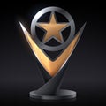 Gold and silver trophy with star shape on black background Royalty Free Stock Photo