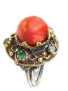 Gold and silver Turkish Ottoman ring with coral