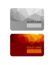 Gold and silver VIP premium member cards in polygonal style, gift, voucher, certificate