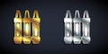 Gold and silver Wax crayons for drawing icon isolated on black background. Long shadow style. Vector Royalty Free Stock Photo