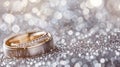 Gold and silver wedding rings rest on a glittering background..AI generated image Royalty Free Stock Photo