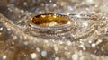 Gold and silver wedding rings rest on a glittering background..AI generated image Royalty Free Stock Photo