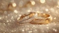 Gold and silver wedding rings rest on a glittering background..AI generated image Royalty Free Stock Photo