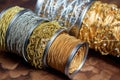 gold and silver zari threads for sari embellishment Royalty Free Stock Photo