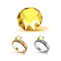 Gold and Siver Engagement Rings with Yellow Shiny Clear Diamond