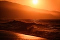 Gold sky and ocean water. Abstract background with sunset and ocean. Sunset over sea with golden dramatic sky panorama Royalty Free Stock Photo