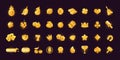 Gold slot icons. Cartoon online gambling and slot machine shiny winning symbols of fruits diamond heart star crown bell