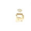 Gold Smart electric kettle system icon isolated on white background. Teapot icon. Internet of things concept with