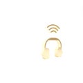 Gold Smart headphones system icon isolated on white background. Internet of things concept with wireless connection. 3d Royalty Free Stock Photo