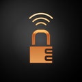 Gold Smart safe combination lock icon isolated on black background. Combination padlock. Security, safety, protection