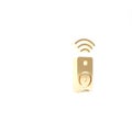 Gold Smart stereo speaker system icon isolated on white background. Sound system speakers. Internet of things concept