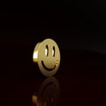 Gold Smile face icon isolated on brown background. Smiling emoticon. Happy smiley chat symbol. Minimalism concept. 3d
