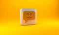 Gold Smile face icon isolated on yellow background. Smiling emoticon. Happy smiley chat symbol. Silver square button. 3D