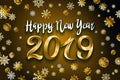 Gold snow 2019 happy new year on the snowflakes background. vector illustration Inflatable Gold Numbers on the orange Background a