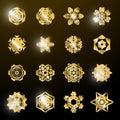 Gold Snowflake Icon Collection Isolated on White Background Royalty Free Stock Photo