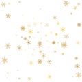 Gold snowflake winter background. Golden snowflakes on white. Vector