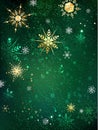 Gold snowflakes on a green background