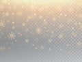 Gold snowflakes with sparkles. Realistic falling snowflakes isolated on transparent background. Winter background with Royalty Free Stock Photo