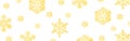 Gold snowflakes on wide background. Gold snow flakes poster. Christmas decoration design. New Year symbols on white