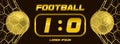 Gold Soccer or golden Football black Banner With 3d Ball and Scoreboard on white background. Soccer game match goal Royalty Free Stock Photo