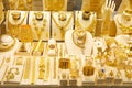 Gold souk market window with jewellery, necklaces, bracelets and luxury accessories Royalty Free Stock Photo