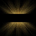Gold sparkle background, black frame. Golden light glitter confetti texture decoration. Shiny abstract design Christmas Royalty Free Stock Photo