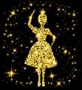 Gold Sparkle Princess Illustration Design with Magical Stars on Black Background