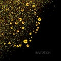 Gold sparkles corner on black background. Gold glitter background. Golden card, vip, exclusive, certificate, gift, luxury,