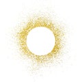 Gold sparkles on white background. White circle shape for text and design Royalty Free Stock Photo