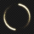 Gold sparkling glitter circle light particles swirl. Vector circle of golden glittering star light trail shine glow on