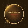 Gold sparkling square frame with text Black Friday sales banner. Vector poster